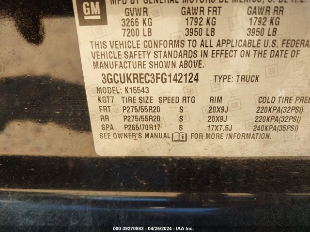 Chevrolet Silverado 1500 1lt 2015 3GCUKREC3FG142124 Image 9