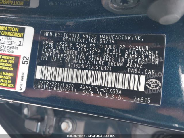 4T1B21HK1JU510121 Toyota Camry Hybrid Xle
