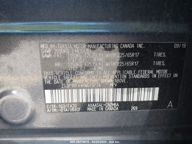 Toyota Rav4 Xle 2019 2T3P1RFV4KW079724 Image 9