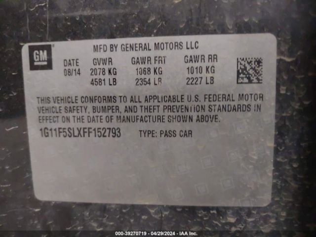 1G11F5SLXFF152793 Chevrolet Malibu 1lz