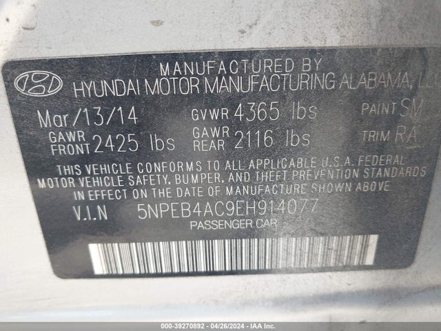 Hyundai SONATA GLS 2014 5NPEB4AC9EH914077 Image 9