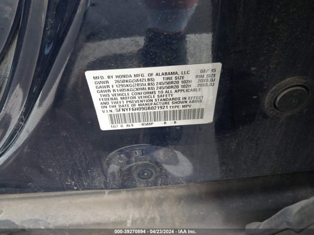 Honda Pilot Elite 2016 5FNYF6H09GB021921 Image 9