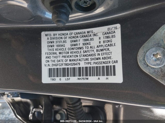 Honda CIVIC EX 2016 2HGFC2F78GH526479 Image 9