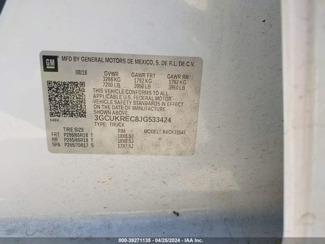 Chevrolet Silverado 1500 2lt 2018 3GCUKREC8JG533424 Image 9