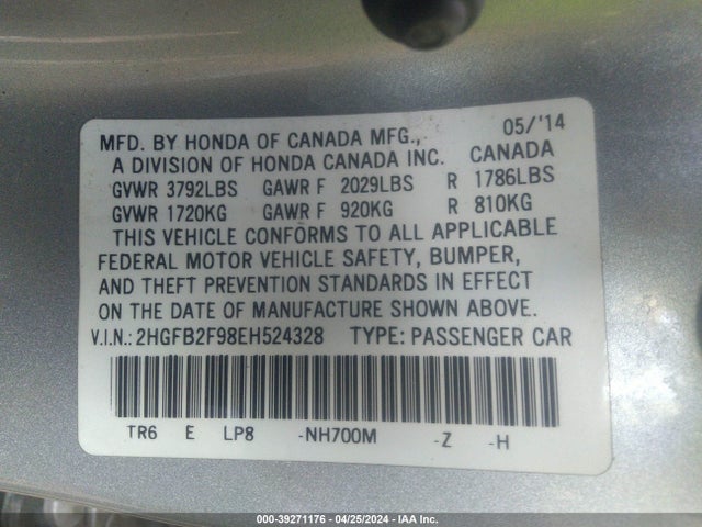 Honda Civic Ex-l 2014 2HGFB2F98EH524328 Image 9