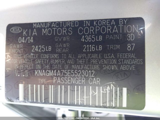 KNAGM4A75E5523012 KIA Optima Lx