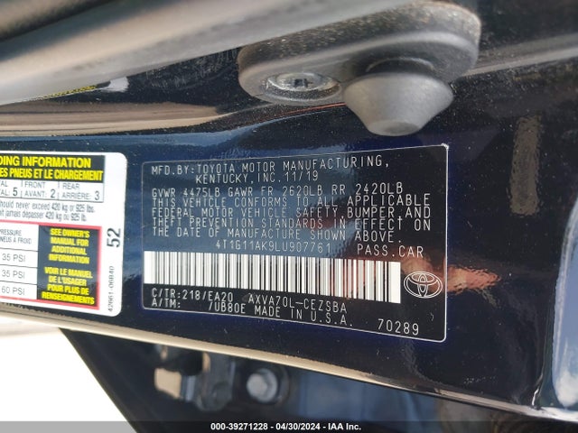 Toyota CAMRY SE 2020 4T1G11AK9LU907761 Image 9