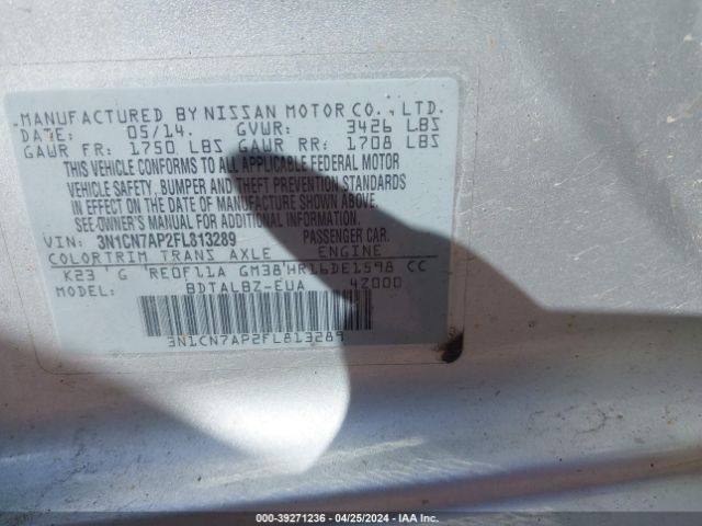 3N1CN7AP2FL813289 Nissan Versa 1.6 S/1.6 S+/1.6 Sl/1.6 Sv