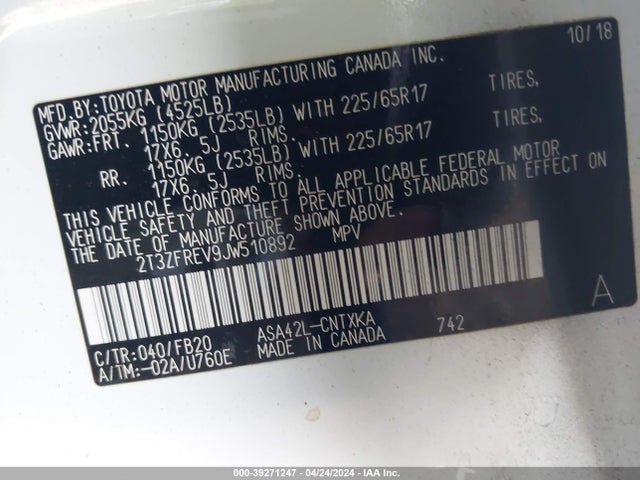Toyota RAV4 LE 2018 2T3ZFREV9JW510892 Image 9