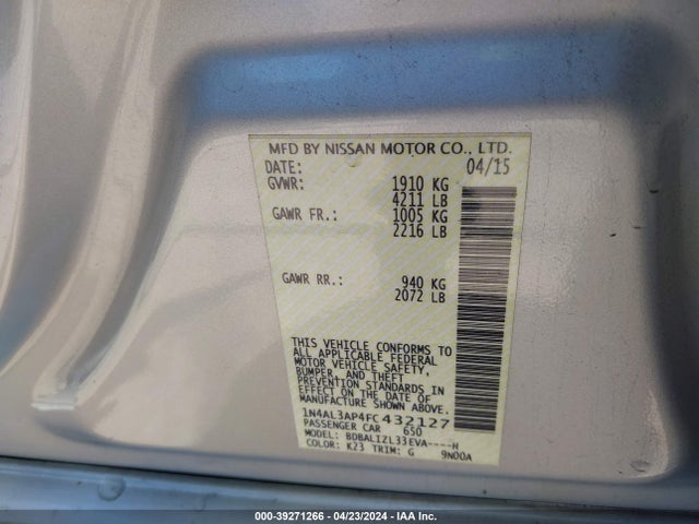 Nissan Altima 2.5 Sv 2015 1N4AL3AP4FC432127 Image 9