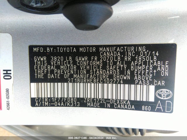 Toyota Corolla S Plus 2014 2T1BURHE8EC102774 Image 9