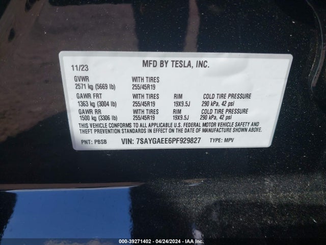 7SAYGAEE6PF929827 Tesla Model Y Awd/long Range Dual Motor All-wheel Drive