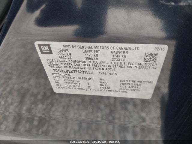 Chevrolet EQUINOX 1LT 2015 2GNALBEK7F6291556 Image 9