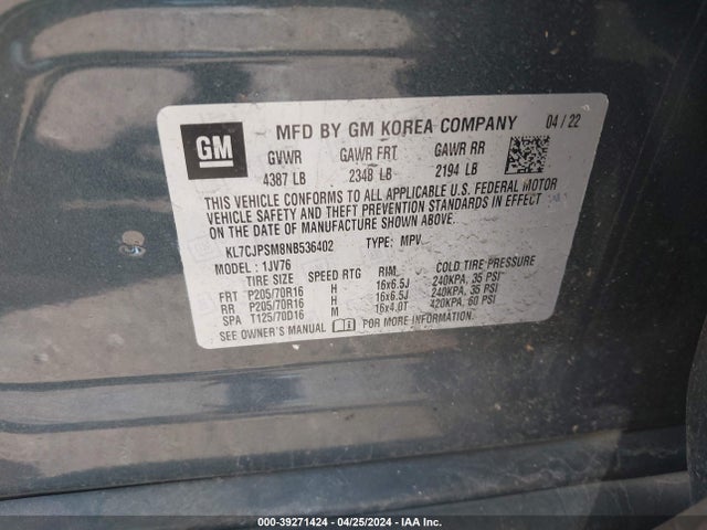 Chevrolet Trax Awd Lt 2022 KL7CJPSM8NB536402 Image 9