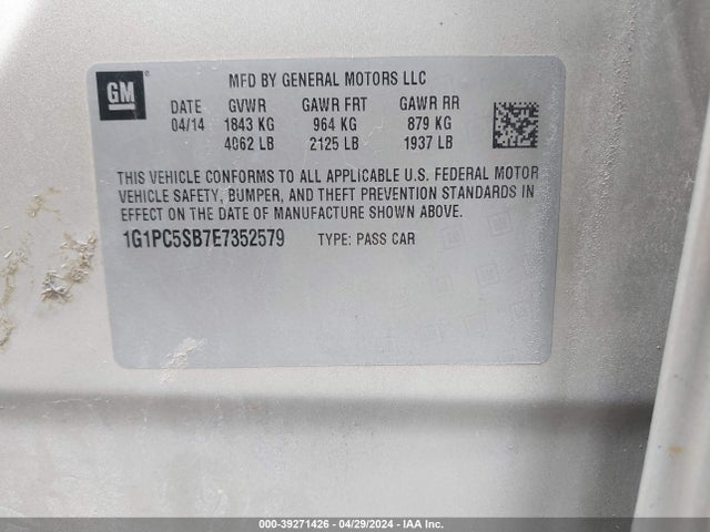 Chevrolet Cruze 1lt Auto 2014 1G1PC5SB7E7352579 Image 9
