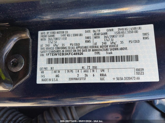 Ford F-150 Xlt 2019 1FTEW1EB3KFC48926 Image 9