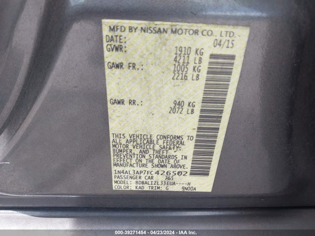 Nissan Altima 2.5 Sv 2015 1N4AL3AP7FC426502 Image 9