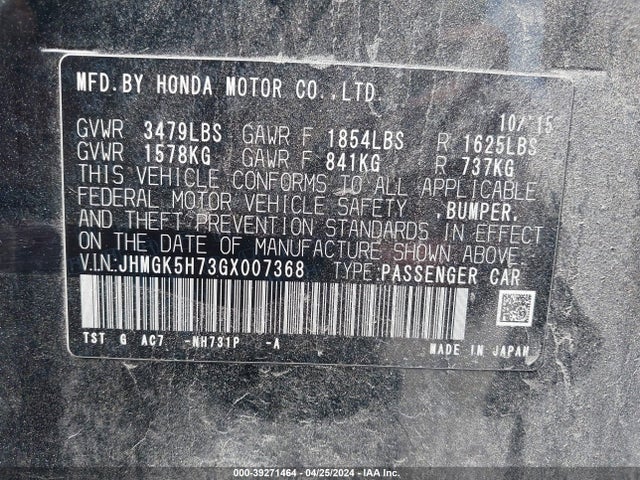 Honda FIT EX 2016 JHMGK5H73GX007368 Image 9