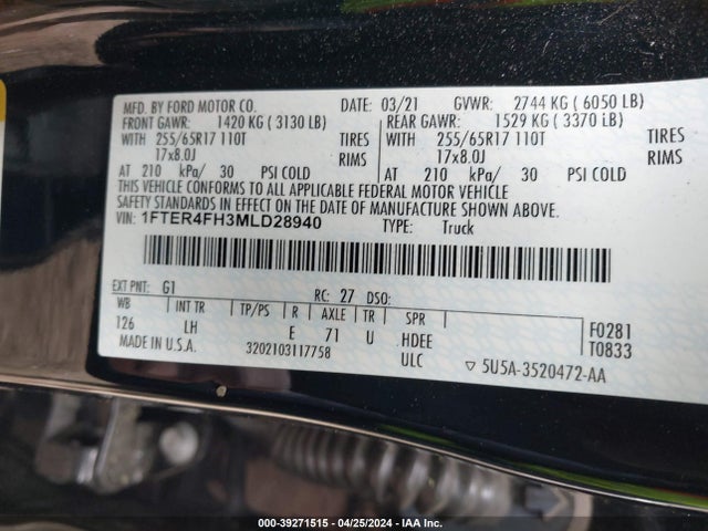 Ford RANGER XL 2021 1FTER4FH3MLD28940 Image 9