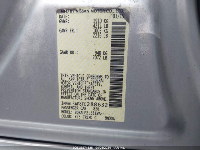 Nissan Altima 2.5 S 2015 1N4AL3AP8FC288632 Image 9