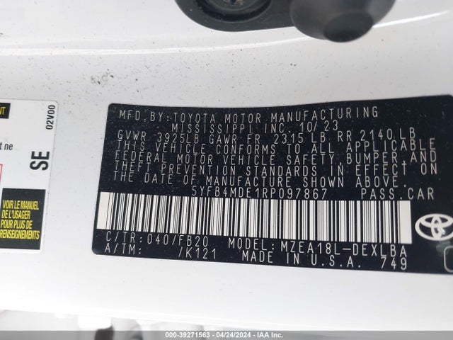 Toyota COROLLA LE 2024 5YFB4MDE1RP097867 Image 9