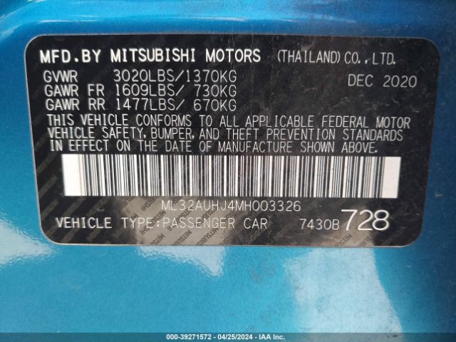 ML32AUHJ4MH003326 Mitsubishi Mirage Carbonite Edition/es/le
