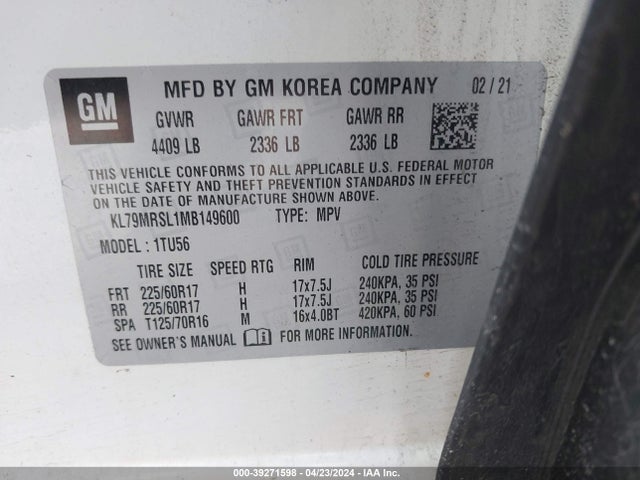 Chevrolet Trailblazer Awd Lt 2021 KL79MRSL1MB149600 Image 9