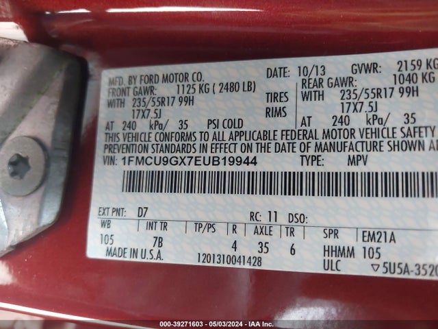 Ford ESCAPE SE 2014 1FMCU9GX7EUB19944 Image 9