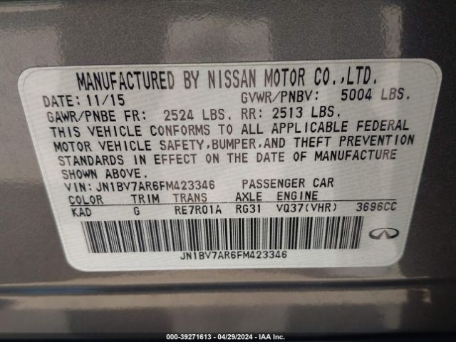 JN1BV7AR6FM423346 Infiniti Q50 Premium