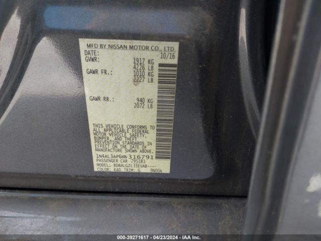 1N4AL3AP6HN316791 Nissan Altima 2.5/2.5 S/2.5 Sl/2.5 Sr/2.5 Sv