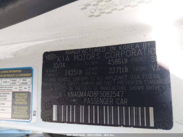 KNAGM4AD8F5082547 KIA OPTIMA HYBRID