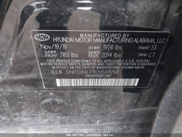 5NPD84LF9LH569258 Hyundai ELANTRA SEL