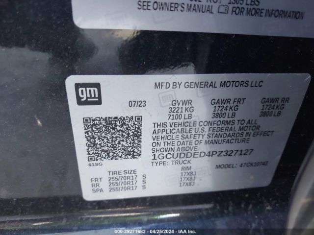 1GCUDDED4PZ327127 Chevrolet Silverado 1500 4wd  Standard Bed Lt