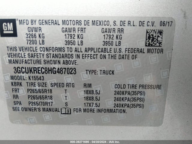Chevrolet Silverado 1500 2lt 2017 3GCUKREC8HG487023 Image 9