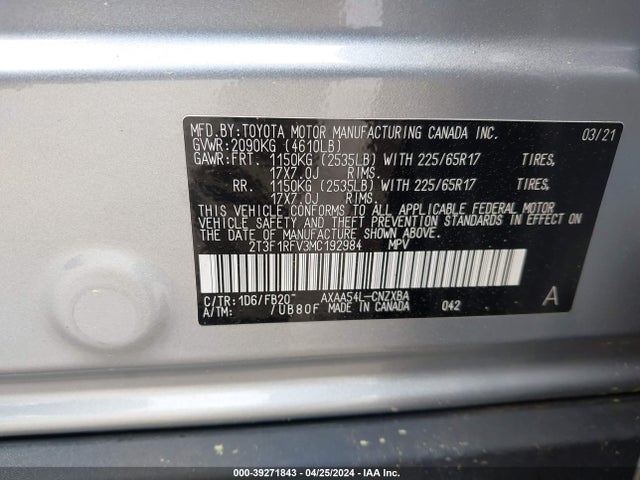 Toyota RAV4 LE 2021 2T3F1RFV3MC192984 Image 9