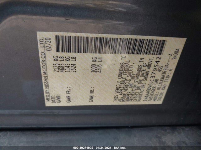 Nissan Maxima Sl Xtronic Cvt 2020 1N4AA6DV6LC379542 Image 9