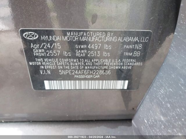 5NPE24AF6FH228686 Hyundai SONATA SE