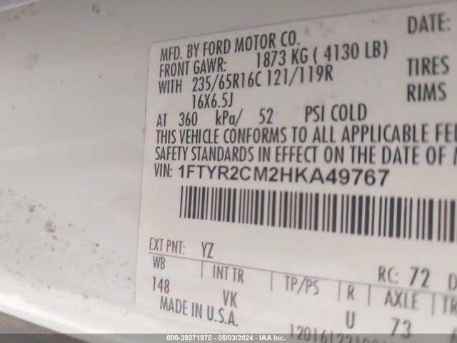 Ford Transit-250 2017 1FTYR2CM2HKA49767 Image 9