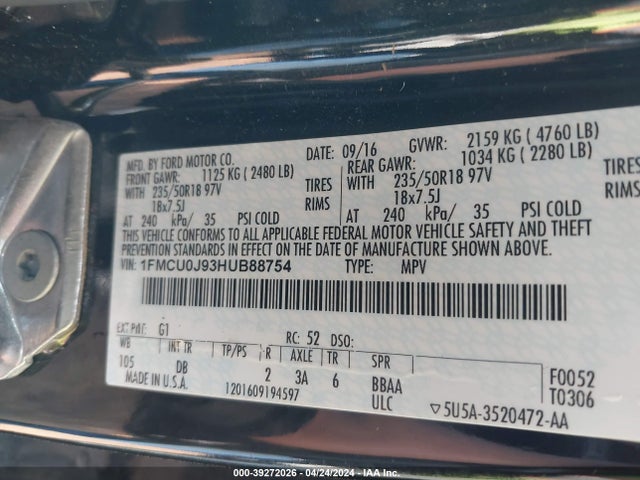 Ford Escape Titanium 2017 1FMCU0J93HUB88754 Image 9