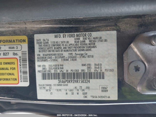 Ford Fusion Titanium 2017 3FA6P0K92HR150324 Image 9