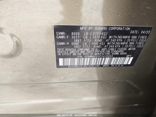 Subaru Ascent Premium 7-passenger 2023 4S4WMAED5P3439893 Image 9