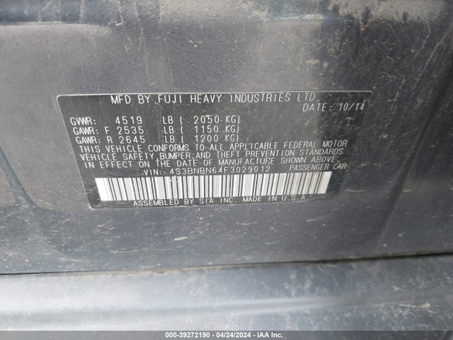 Subaru Legacy 2.5i Limited 2015 4S3BNBN64F3029012 Image 9