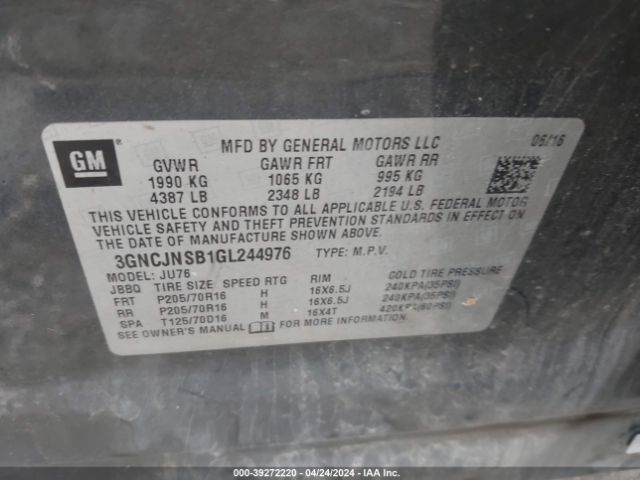 3GNCJNSB1GL244976 Chevrolet Trax 1ls