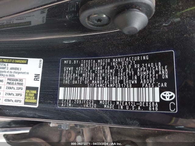 Toyota COROLLA SE 2021 5YFS4MCE4MP081768 Image 9
