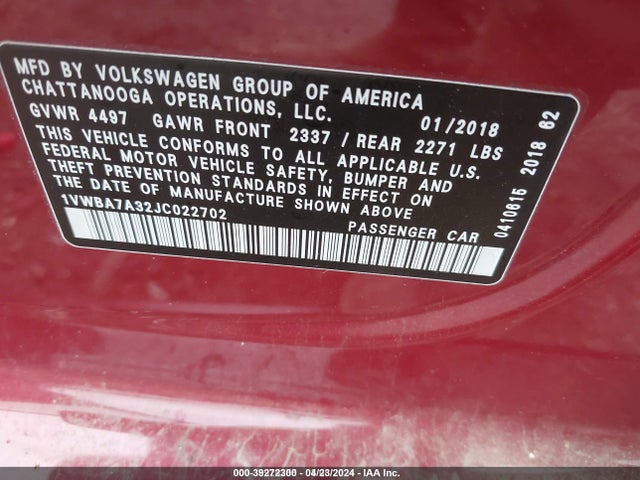 1VWBA7A32JC022702 Volkswagen Passat 2.0t Se
