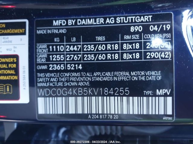 WDC0G4KB5KV184255 Mercedes-Benz Glc 300 4matic