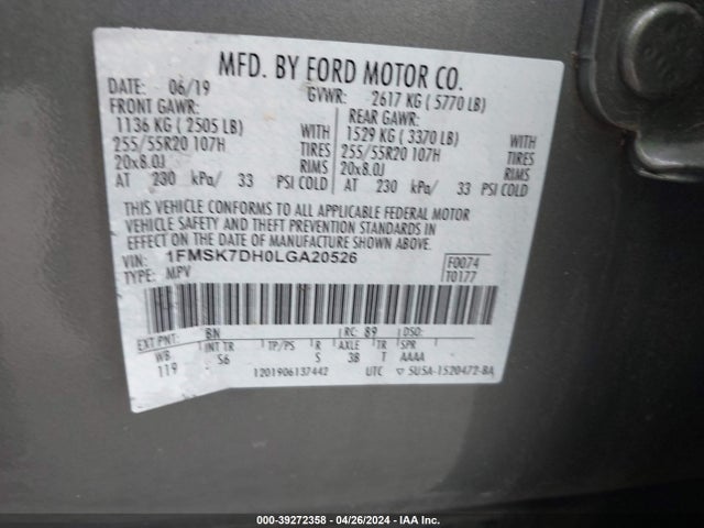 Ford EXPLORER XLT 2020 1FMSK7DH0LGA20526 Image 9