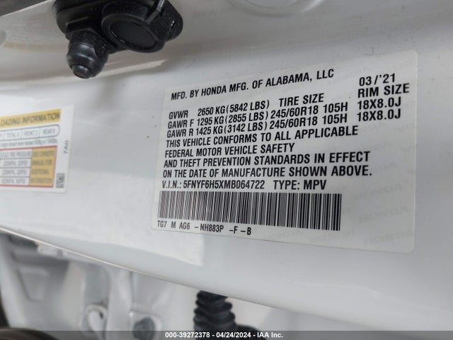 Honda Pilot Awd Ex-l 2021 5FNYF6H5XMB064722 Image 9