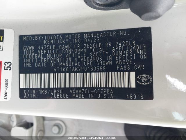 4T1K61AK2PU160599 Toyota CAMRY XSE