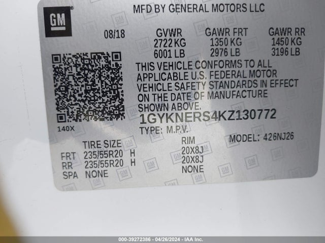 1GYKNERS4KZ130772 Cadillac Xt5 Premium Luxury